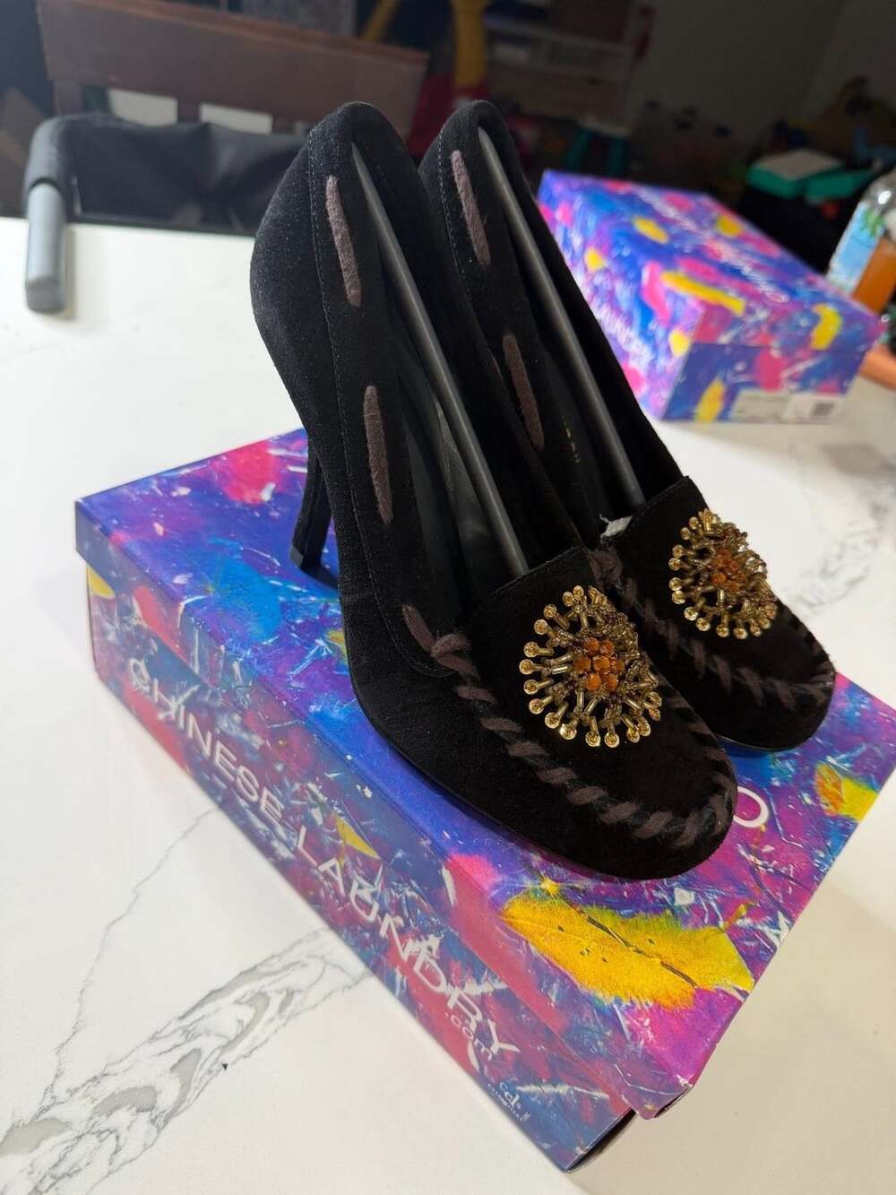 Chinese Laundry “Cammie” Suede Heels Black size 7.5 NIB